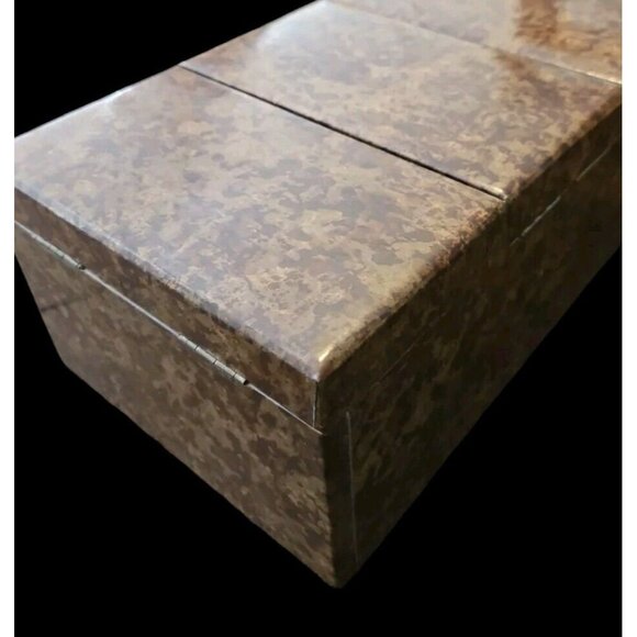 Vtg Jewelry Box Tri Fold Velvet Lined Gold Brown Marble Vinyl Mid Century - Picture 5 of 16